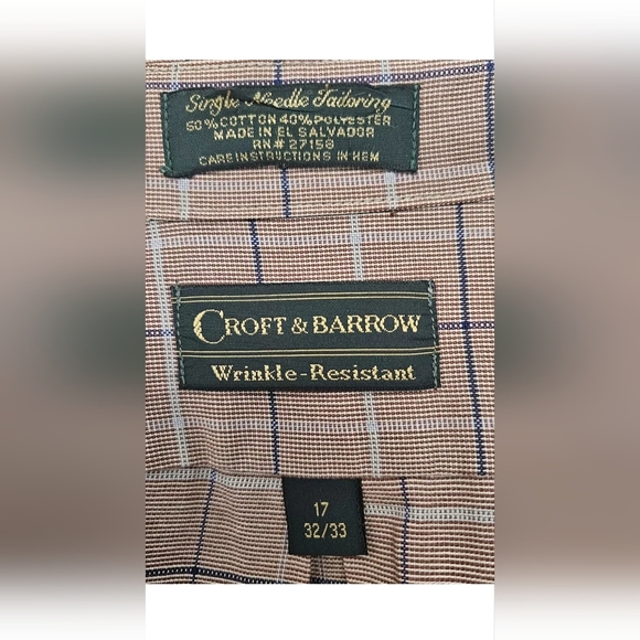 Croft & Barrow Single Needle Tailoring Wrinkle Resistant Size 17 32/33 Brown - Picture 4 of 10